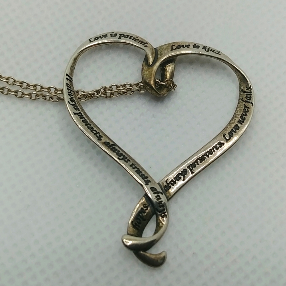 Love is Patient Silver heart necklace